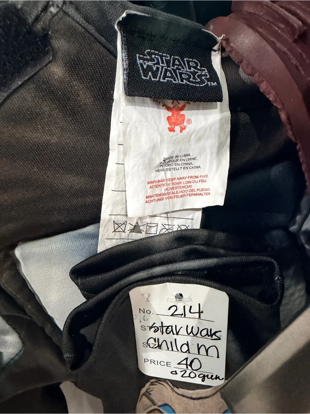 Star Wars Mandalorian Costume with Orange and White Toy Gaffi Pike